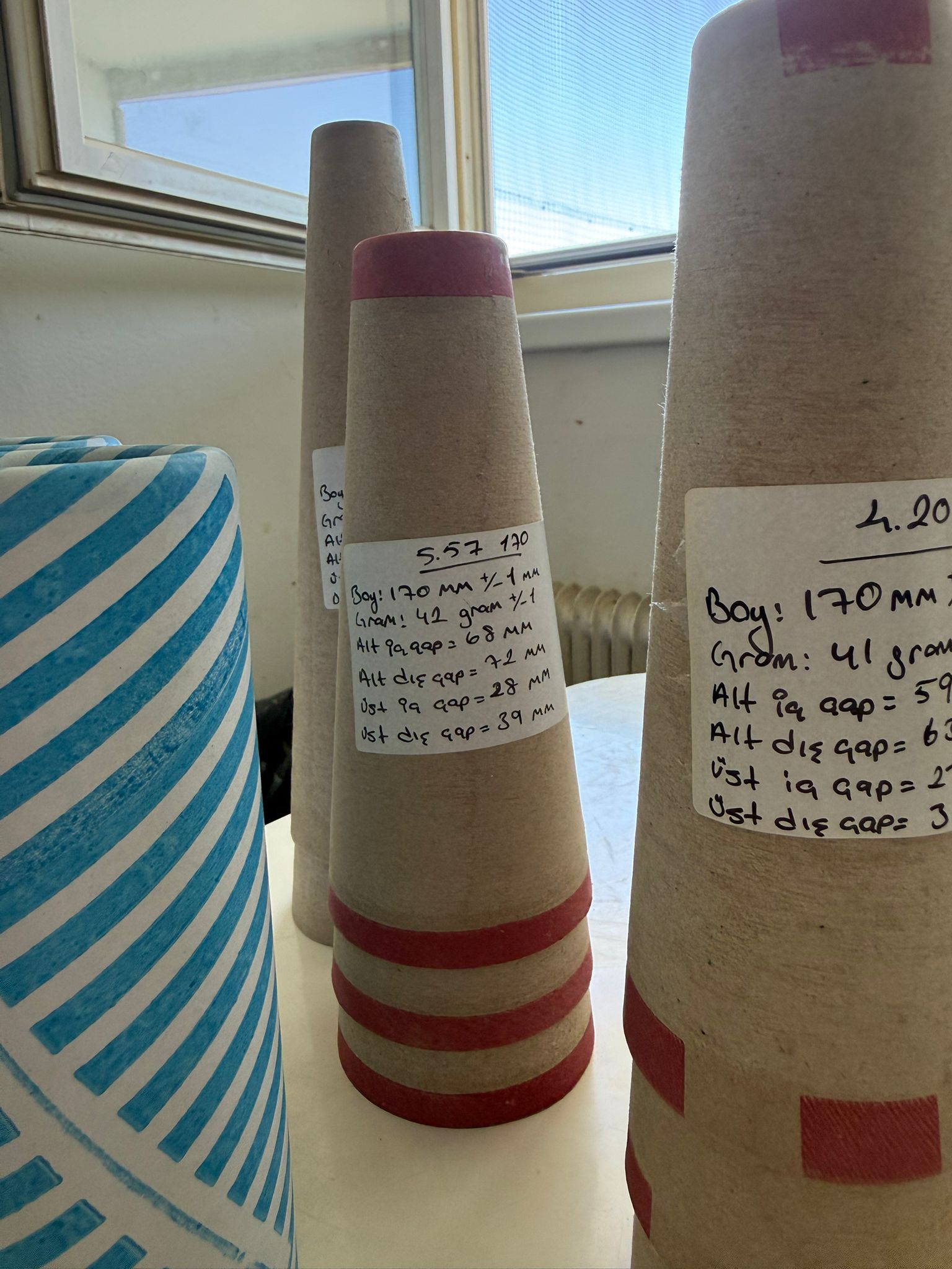 Paper cone samples with colored rings and tip markings